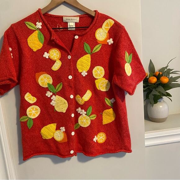 Vintage Y2K Susan Bristol Lemon Fruit Cotton Sweater Large - Picture 14 of 15